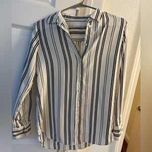 Everlane 100% Silk Blouse Black/White Stripes Classic Blouse Style Size 0